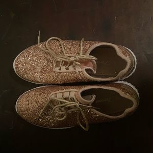 Rose gold glitter tennis shoes